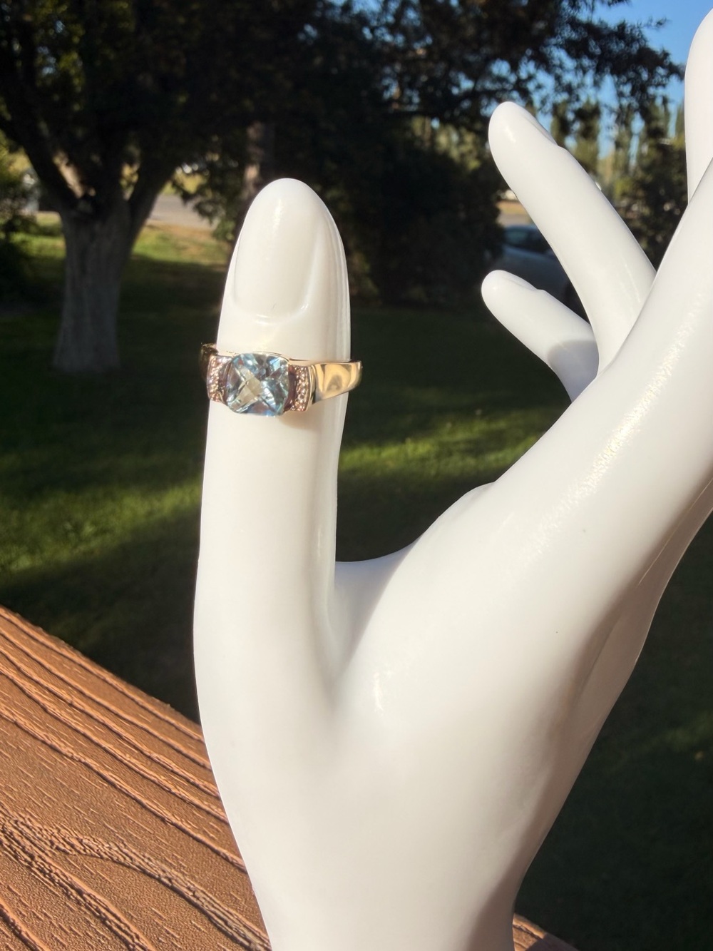 1.82 CTW Blue & White Topaz 14K Gold Over Sterling Silver Ring Size 7